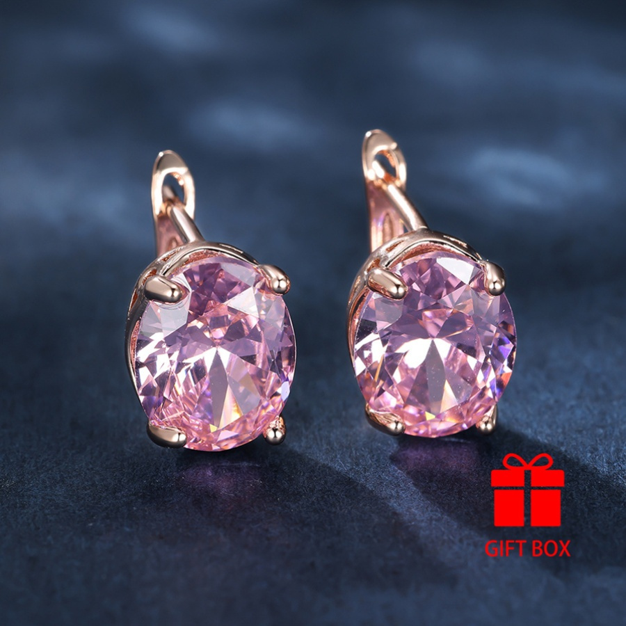 Pink CZ Oval Earrings Copper Hoops Durable Daily & Special Occasion Wear